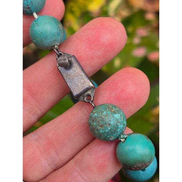Vintage Mexico 925 Turquoise Beaded Bracelet with Sterling Silver Clasp, 8.5" - Picture 6 of 8